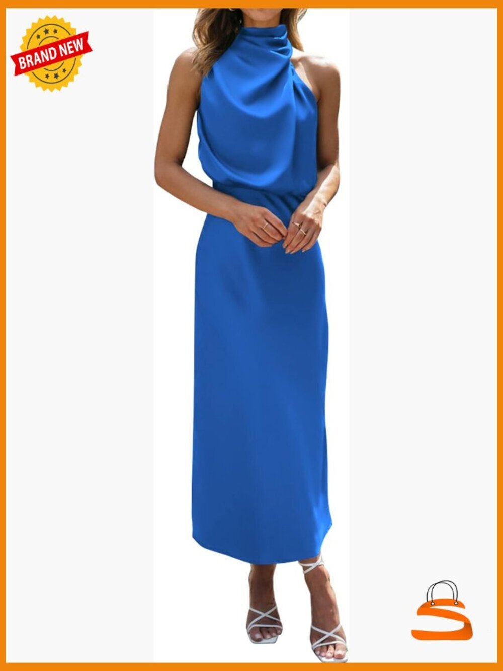 Satin Sleeveless Mock Neck Maxi Dress with Back Keyhole